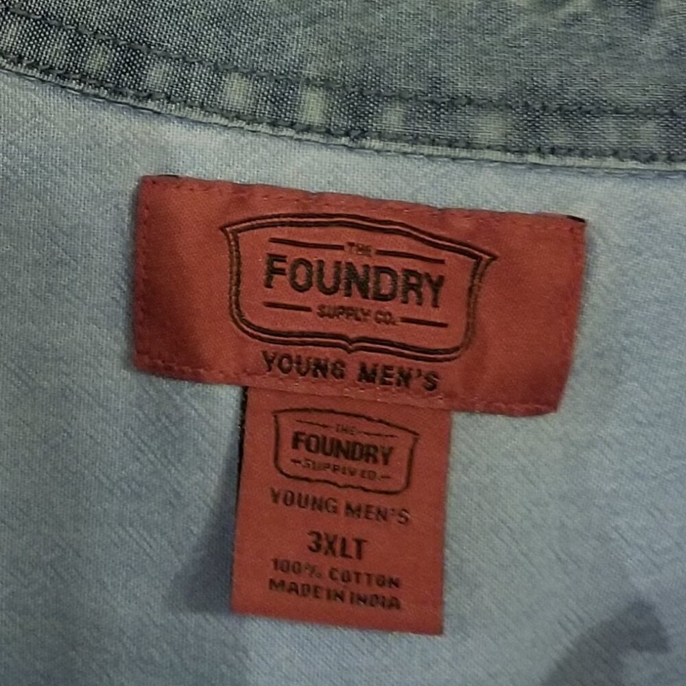 Foundry 3XLT banded denim shirt, discolored and stained - Picture 9 of 9